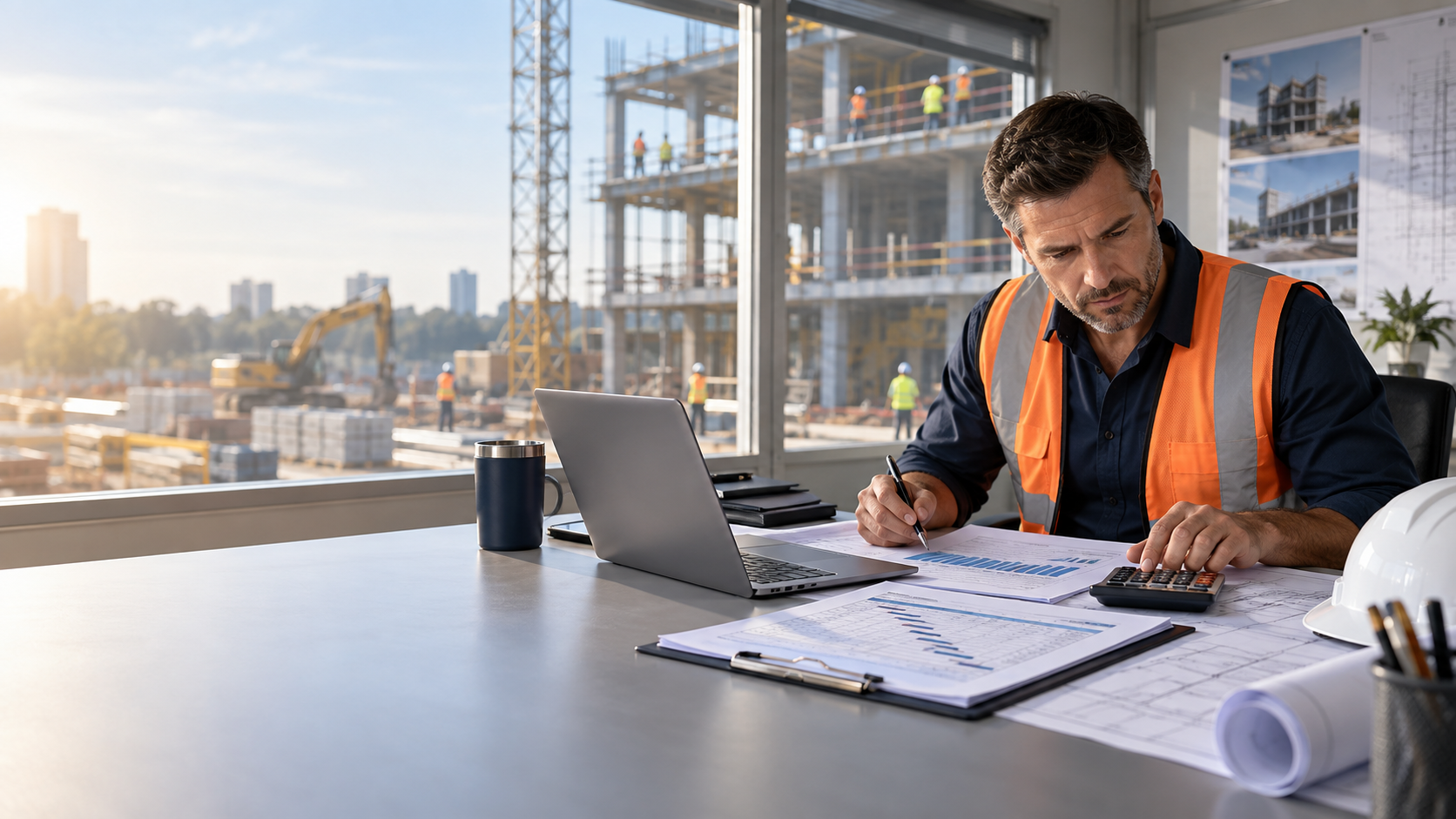 Construction company owner preparing a 13-week cash-flow forecast for an active building project -->