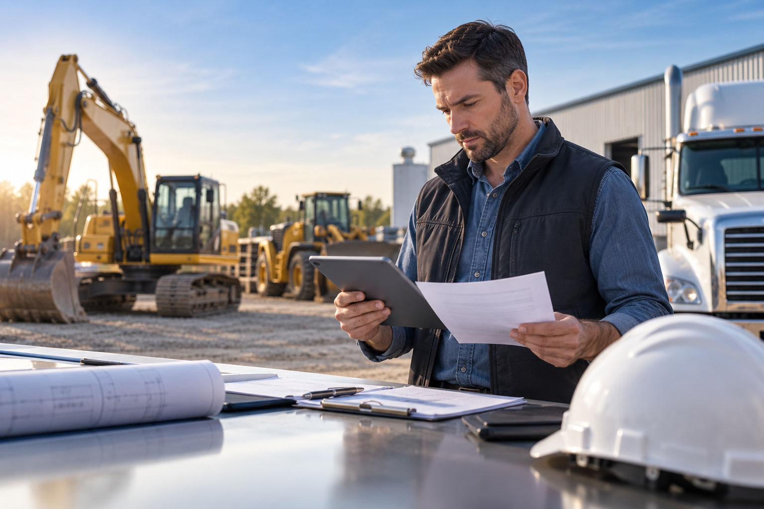 Business owner reviewing equipment financing requirements for commercial equipment.